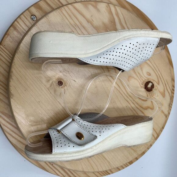 Fly Flot Leather Sandal Slides Womens 7.5 39 White Comfort Shoe Anatomic Italian - Picture 8 of 11